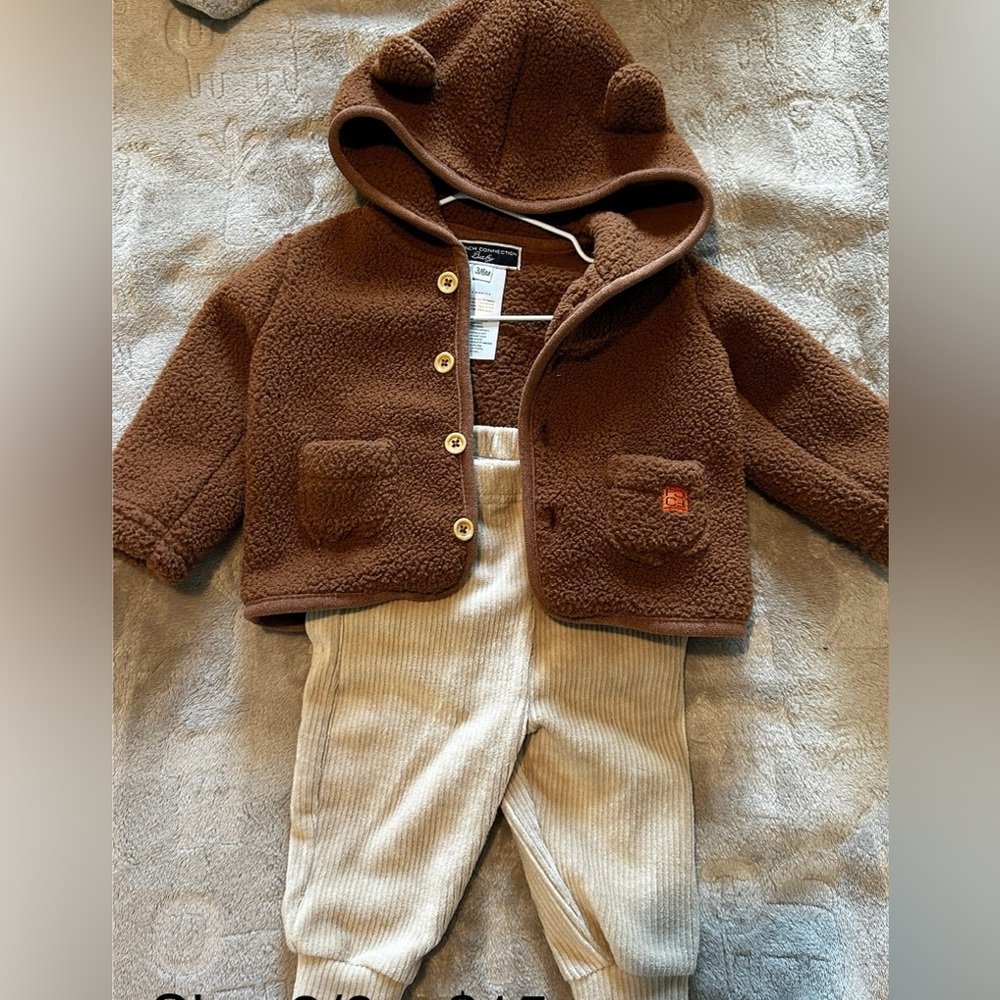 Brown Hooded Jacket with Beige Pants Set